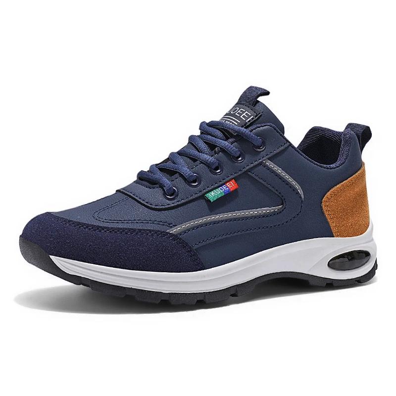 Herr Casual Löparskor Vår och Höst Nya Inre Förhöjda Vita Läderöverdelar Vattentät Nylonsula Herr Sneakers
