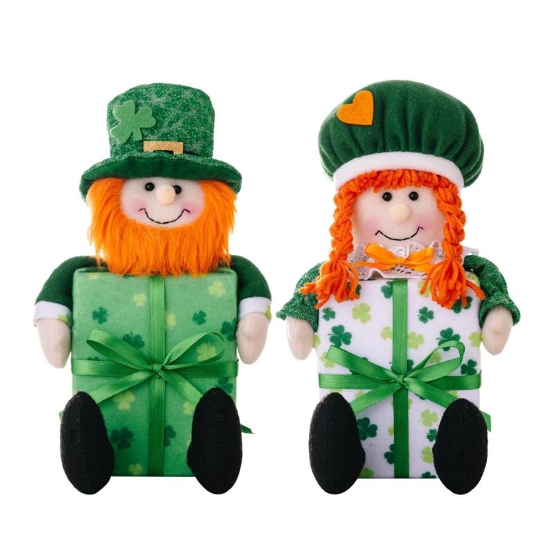 

2pcs Unique Statue Patrick s Day Gnomes Colorful Doll Accent for Dining Table or Office Desk Luck Leaf Decorations 1