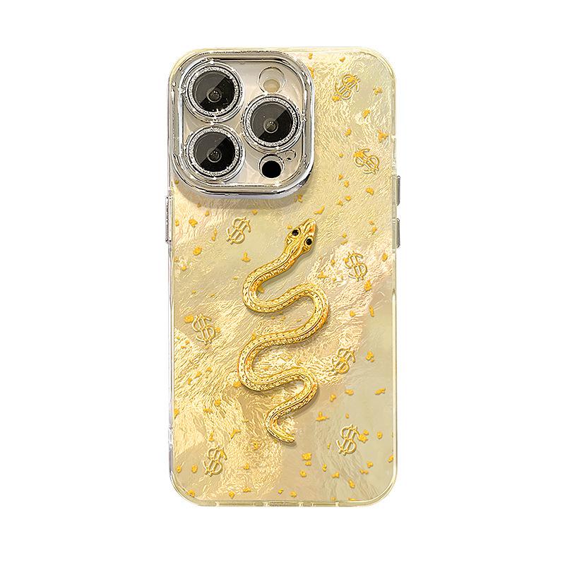 The Golden Snake Sticker Stand Chain Is Suitable for Apple 16 Phone Cases, 15pro with A High-end Feel, 14 Fully Wrapped and Shockproof, 13/12 Female