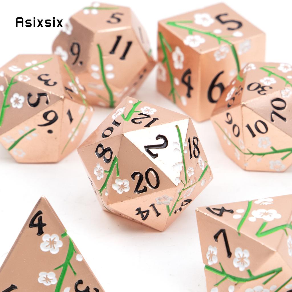 7 Pcs Copper Flower Metal Dice Solid Metal Polyhedral Dice Set Suitable for Role-Playing RPG Board Game Card Game