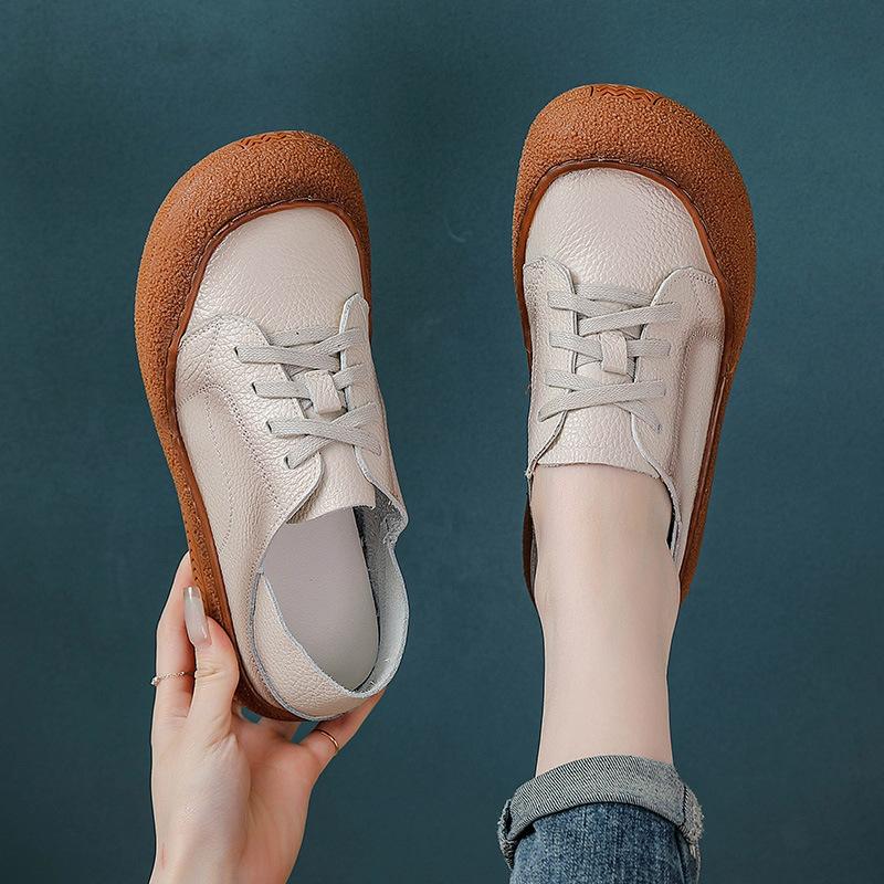 GKTINOO Lace Up Genuine Leather Shoes New Women's Soft Moccasins Woman Wide Fit Loafers Mom Oxfords Flats Ladies Flat Shoes
