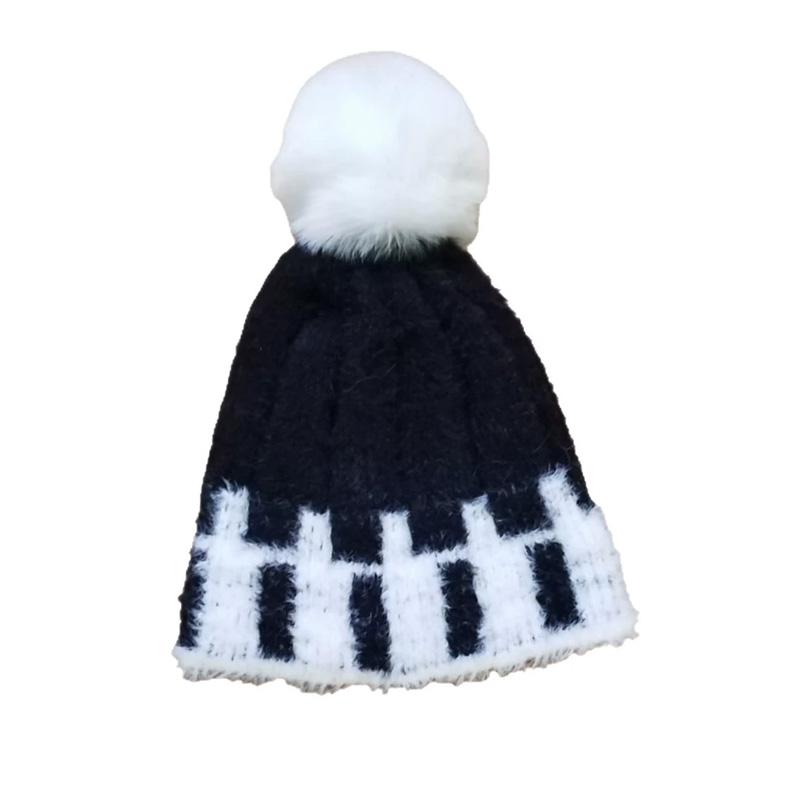1Pc Plush Hat Winter Ear Protection Cold Protection Single Ball Cycling Color Blocked Polyester Imitation Fox Fur