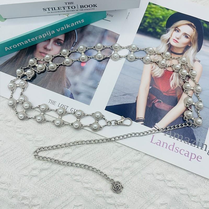 Pearl Waist Chain For Women Silver Water Diamond Necklace Summer Fashion Accessory
