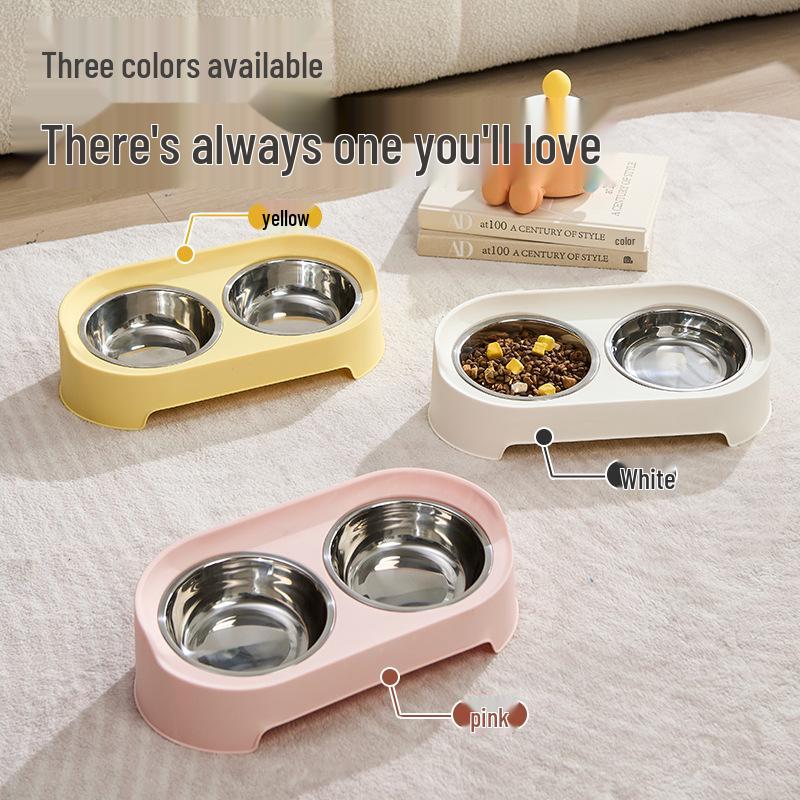 Leak-Proof Cat & Dog Double Bowl: Detachable Stainless Steel Feeding Bowls for Medium & Small Pets.