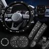 7Pcs/Set Shiny Rhinestones Car Steering Wheel Safety Belt Shifter Cover Cup Mat Start Button Ring Kit