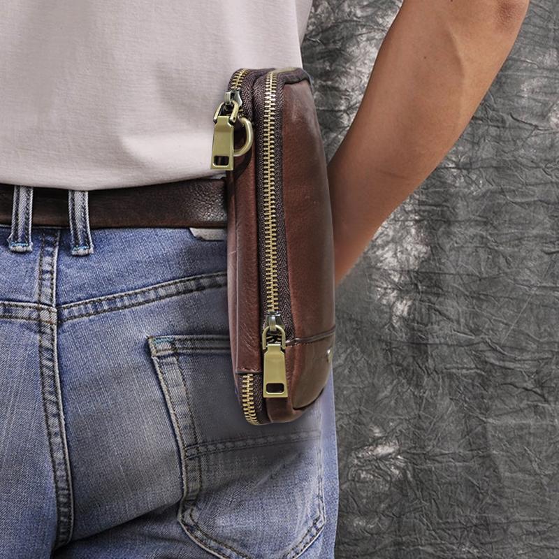 Malá crossbody kabelka pro muže Kabelka přes rameno z pravé kůže s držákem na kartu v pase na mobil