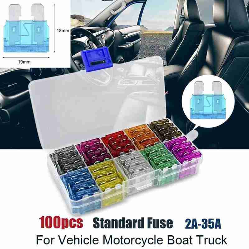 50/100Pcs Car Fuses Kit Assorted Auto Truck Standard Blade Fuse Assortment 2A 3A 5A 7.5A 10A 15A 20A 25A 30A 35A Auto Car Fuse Fuse Holders1