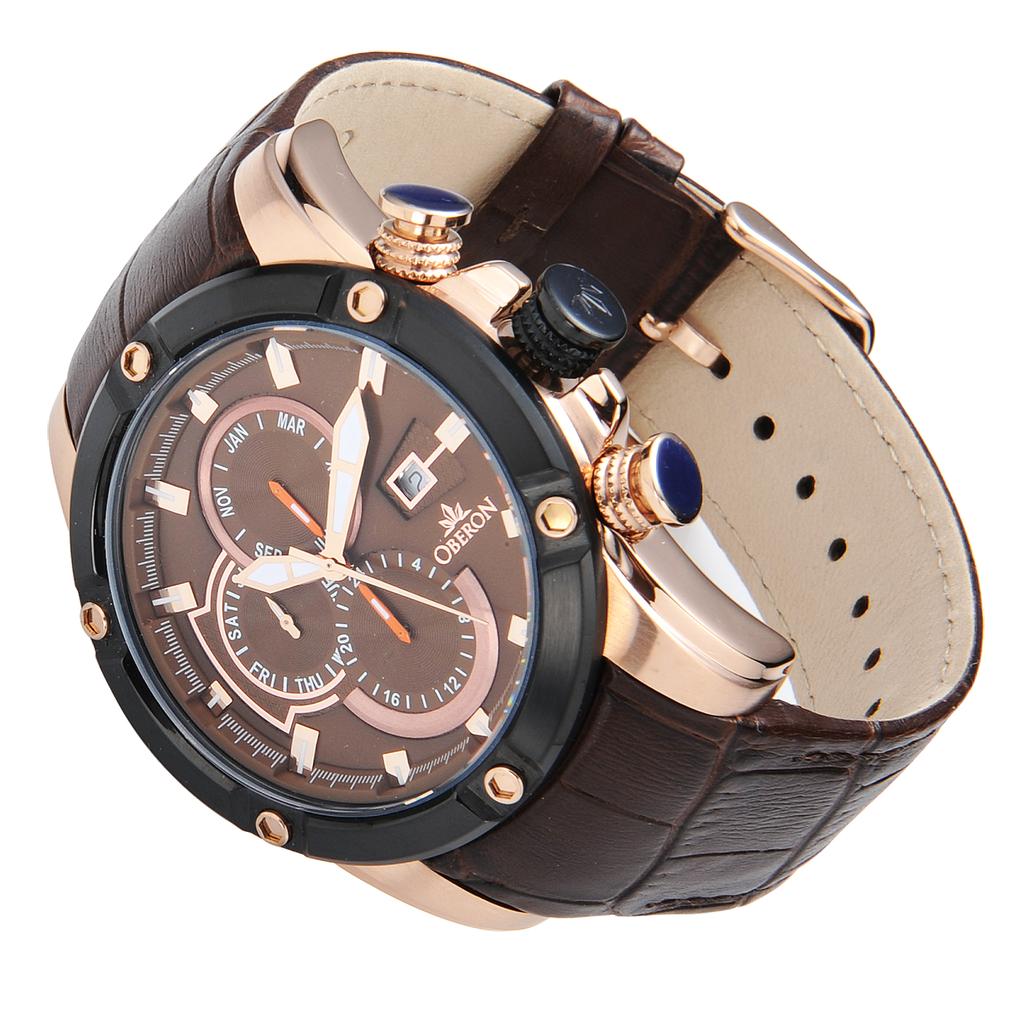 Obelon Men'S Leather Watch Ob-912 Rgbr