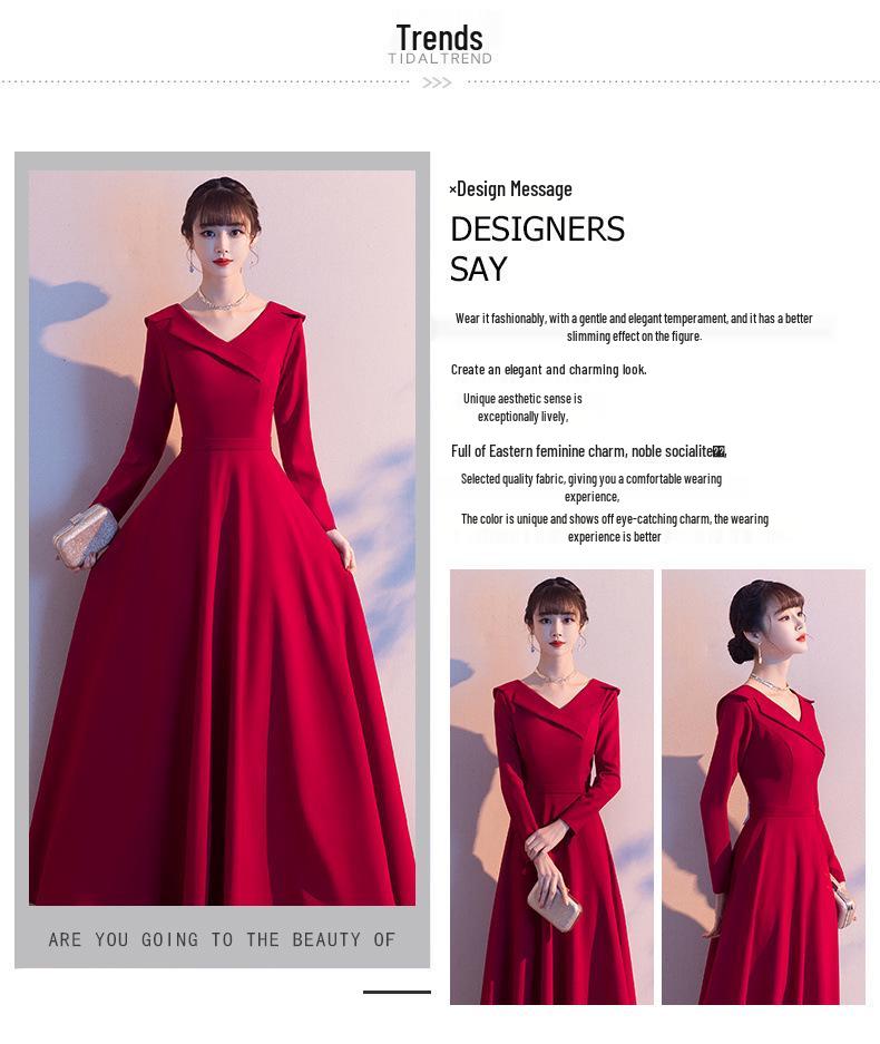 Burgundy Toast Bridal Dress: Versatile Wedding Dress and Everyday Wear for Women, Suitable for Spring and Autumn.