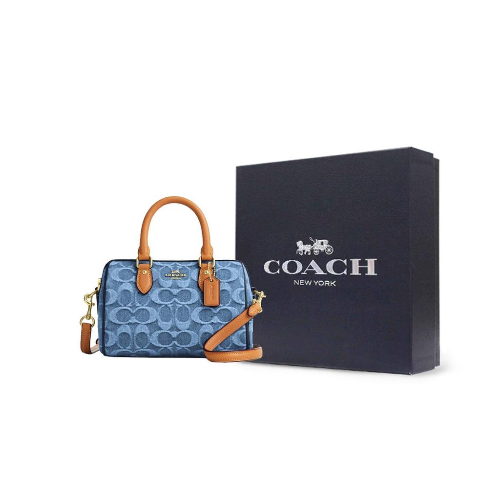 Coach Rowan 18 Classico Logo Tela Chiusura Superiore con Zip Tracolla Staccabile Borsa Boston Borse da Donna Indaco CDQ36-IMTYV