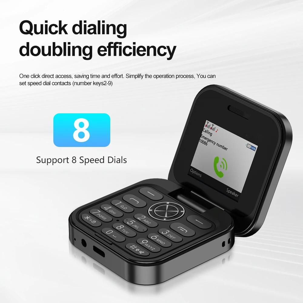 Flip Mobile Phone 2 SIM Standby Magic Voice FM Radio Torcia Blacklist 1.77'' Piccolo Telefono Pieghevole Quadrato