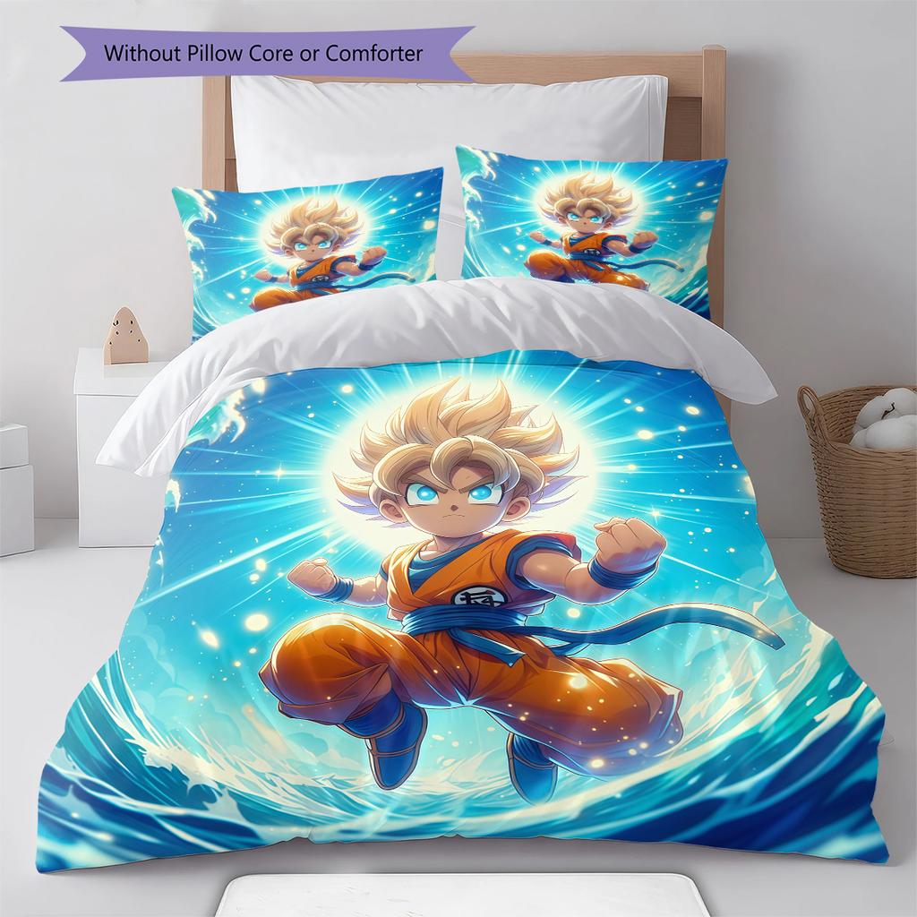 Son Goku Pattern Bedding,Quilt Set Quilt Cover Pillowcase Home Birthday Gift (1 * duvet cover + 2 * pillowcase, without core)
