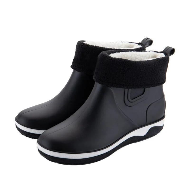 Fashion Rain Shoes Men Waterproof Rain Boots Non-Slip Rubber Boots Shoes Removable Velvet Cover Four Seasons Work Rubber Shoes 2024