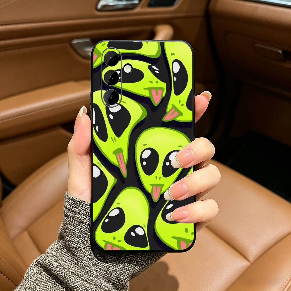 Cute Cartoon Alien Soft Silicone phone Case for Samsung Galaxy A73/A71/A72/A70/A53/A52/A51 - Black