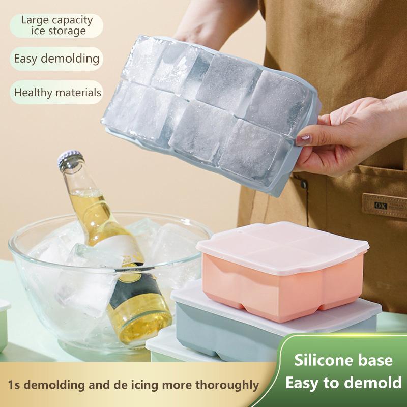 4/6/8 Grid Ice Cube Tray Silicone Ice Cube Moulds  Pot Base Packaging Box With/Without Lids Reusable Square Ice Cube Mould