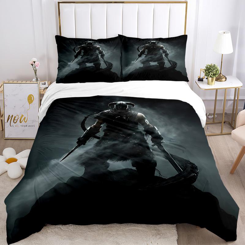 3pcs Dark Warrior Fantasy Art Print Home Decor Bedding Set-Universal Three-Piece Suit for Bedroom, Guest Room, Living Room, Hotel-Perfect Gi