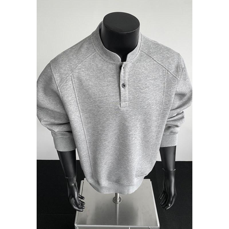 Мужская толстовка с полувысоким воротником Генри: Модный американский бренд, Лонгслив для осени и зимы M светло-серый