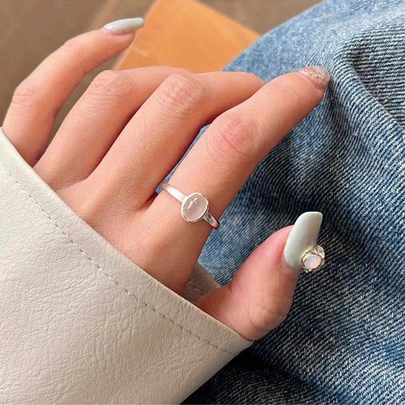Korean Style S925 Sterling Silver Aquamarine & White Chalcedony Women s Ring - Trendy High-End Versatile Accessory. Adjustable Open Size