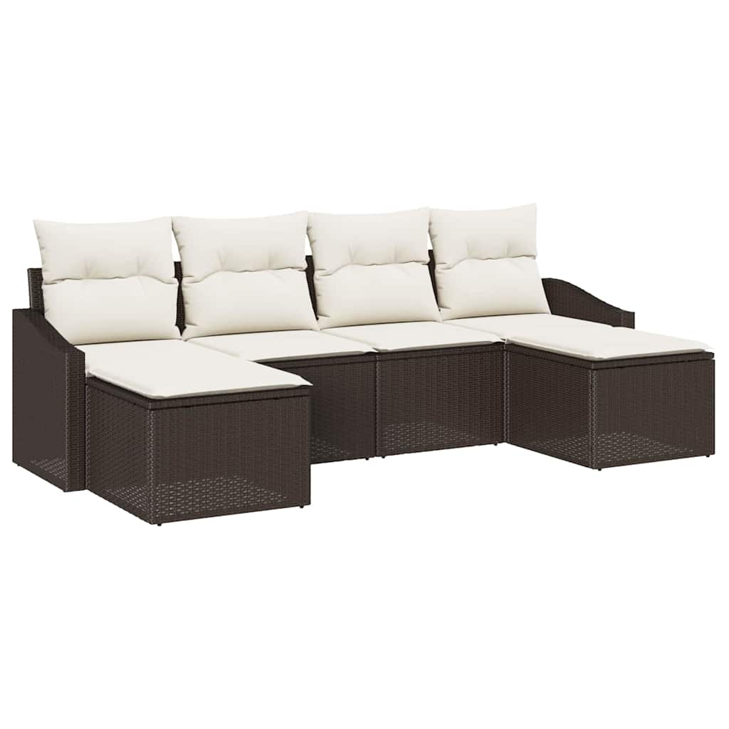 6 Piece Brown Poly Rattan Sofa Set with Cushions