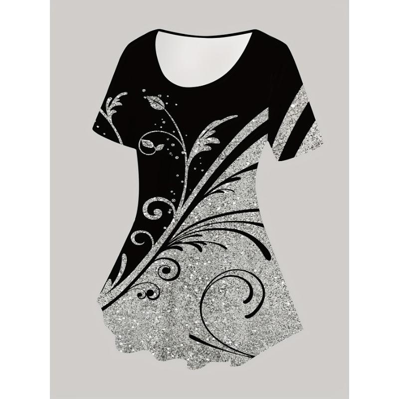 Women's Fashion Geometric Print Short Sleeve Cropped Pants Suit