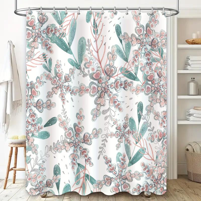 Floral Pattern Shower Curtain Waterproof Decorative Bath Mat Housewarming Gift for Bathroom