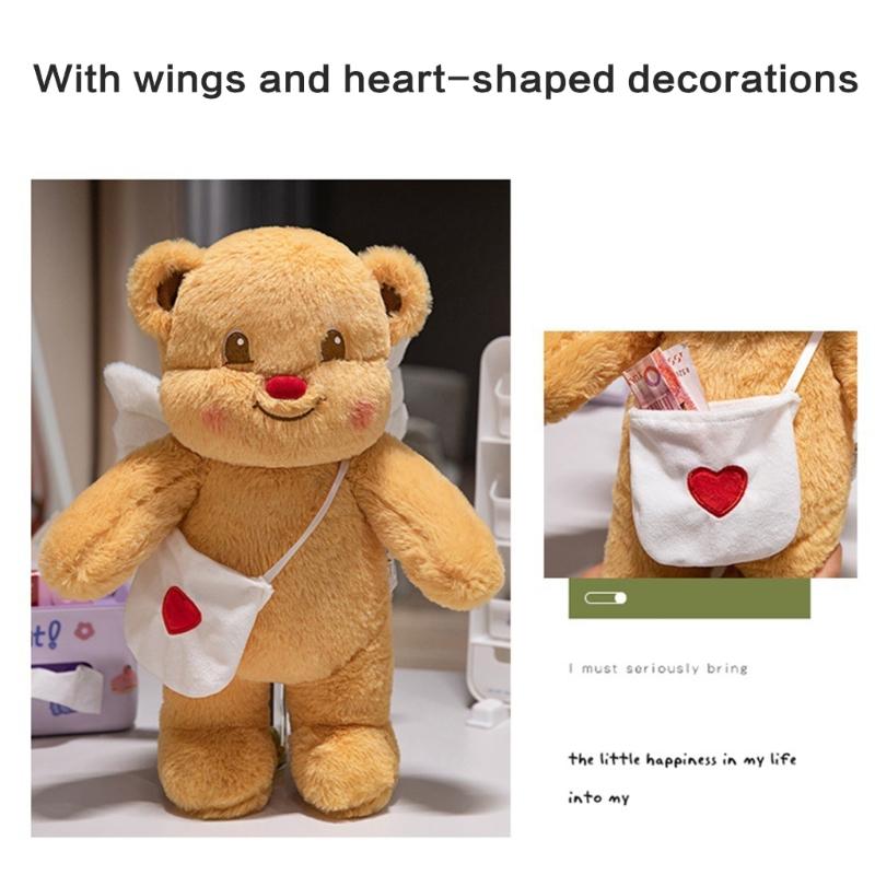 Bear Plush Toy Soft Plush Butter Angelic Bear Cushions with Apron Designs for Comfort Styles Winged Bear Throw Pillow