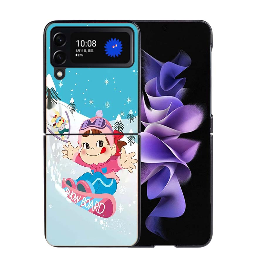 F-Fujiya M-Milky P-Peko C-chan Cartoon Phone Case For Samsung Z Flip 7 6 5G Galaxy Z Flip4 Z Flip5 Z Flip3 Coque Black Hard PC S