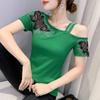 Summer New Design Sexy Fashion Top Small Shirt Off-Shoulder Hot Diamond Hollow Short Sleeve T-Shirt Women