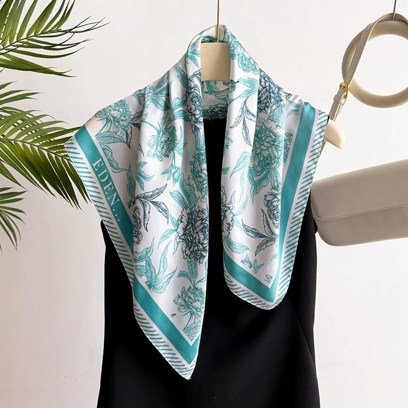 Women Fashion New Spring Flower 70cm Small Square Scarf Simulated Silk Scarves Spring/Summer Printed Flower Neck Scarf