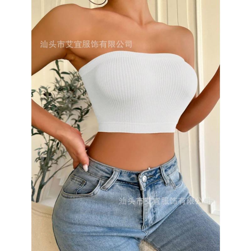 Seamless Ribbed Strapless Wireless Comfortable Bandeau Bra For Women