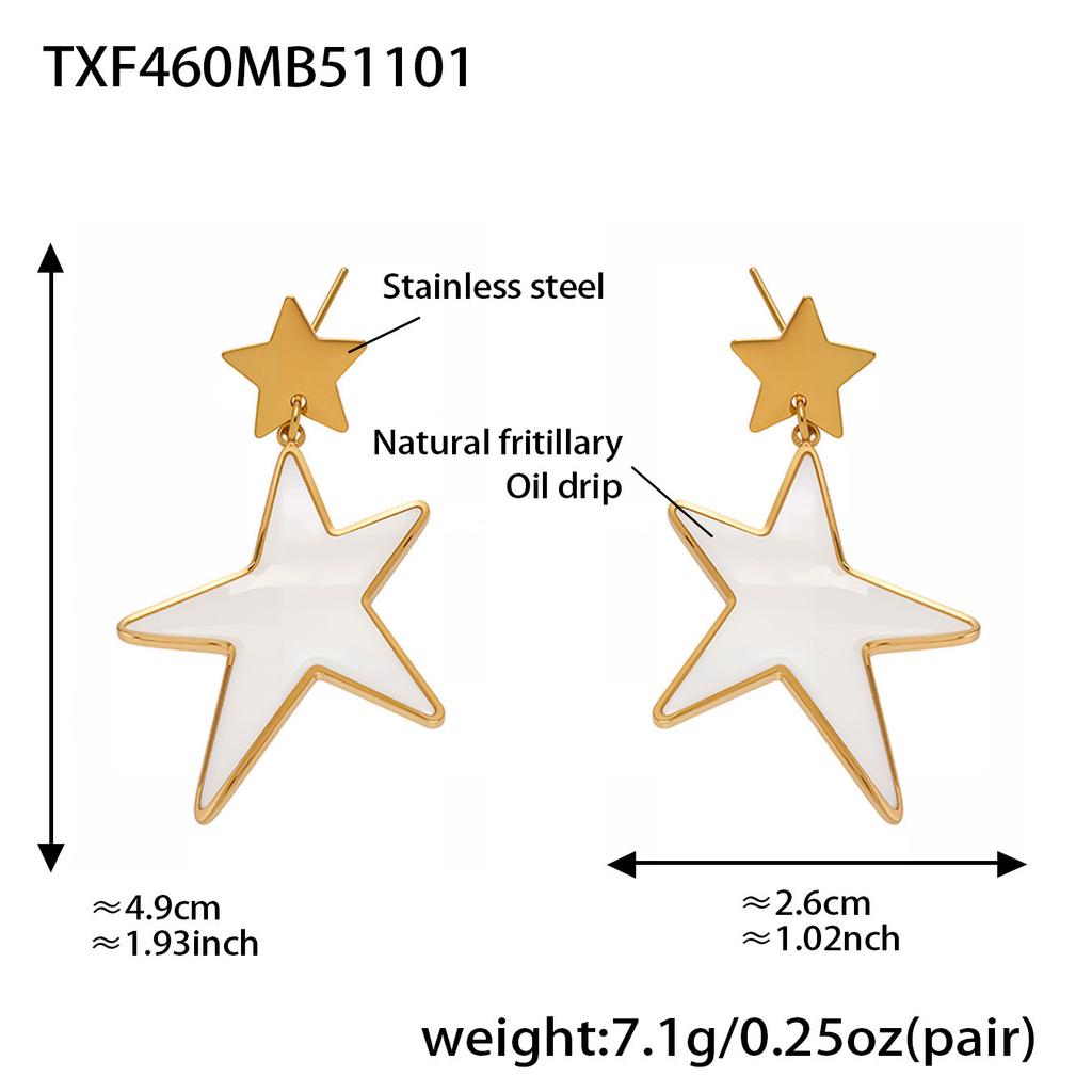 Natural Shell Star Earrings Rings In Stainless Steel With 18k Gold Plated Dangle Earring Ring Statement Jewelry Set for Women