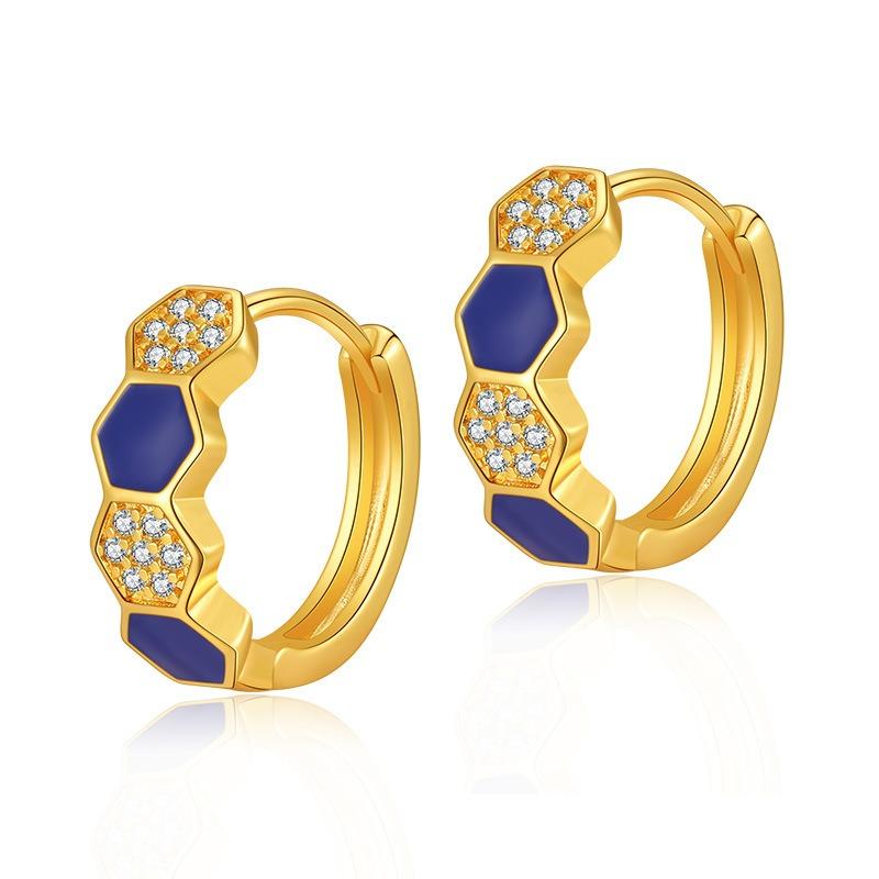 K Gold Plated Copper Zircon Inlaid Enamel Delicate Hoop Earrings For Women
