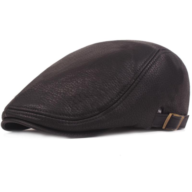 

HT2792 Berets Autumn Winter Cap Hats for Men High Quality Leather Hat Male Flat Cap Artist Painter Hat Men Beret Cap 55-59cm чорний