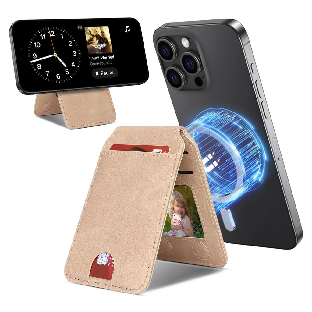 Magnetic Cellphone Back Card Bag 5 Card Slots PU Leather Phone Kickstand