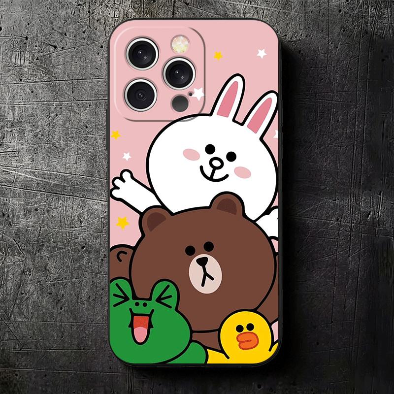 Cartoon Bear B-Browns C-Conys Soft Phone Case for iPhone 16 16E 17 Air 15 Pro Max 14 Plus 13 Mini 11 12 7 Black Cover Back Shell