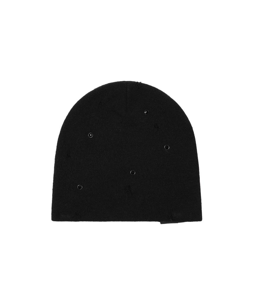 AAKAM Rhinestone Damaged Long Beanie (Black)