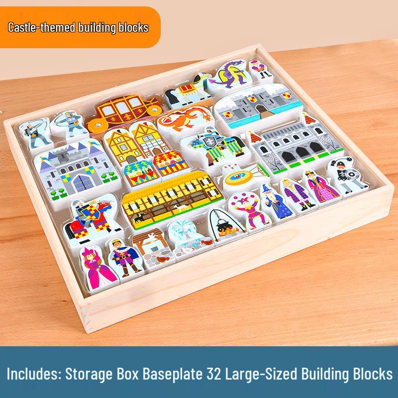 

Wooden Castle Building Blocks: Educational Toy for Toddlers Ages 3-6 43*37