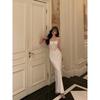 French Temperament High-end Suspender Dress, Thousand Gold Wind Lace Splicing Waist Slim Banquet Dress Dress