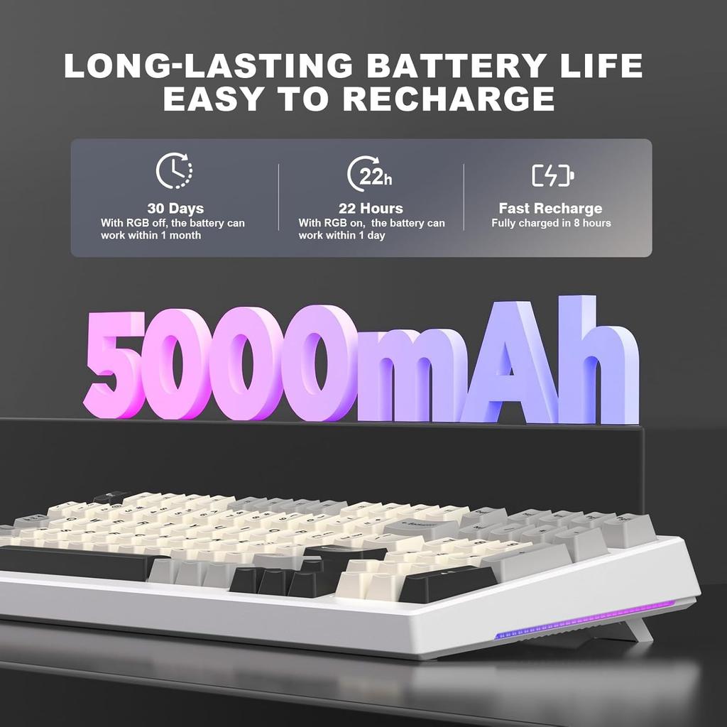 YUNZII YZ98 Mechanical Keyboard with Wireless Gaming NKRO 1800 for Technical Standards Certification 99-Key Gasket, Hot-Swappable, BT5.0/2.4G/USB-C