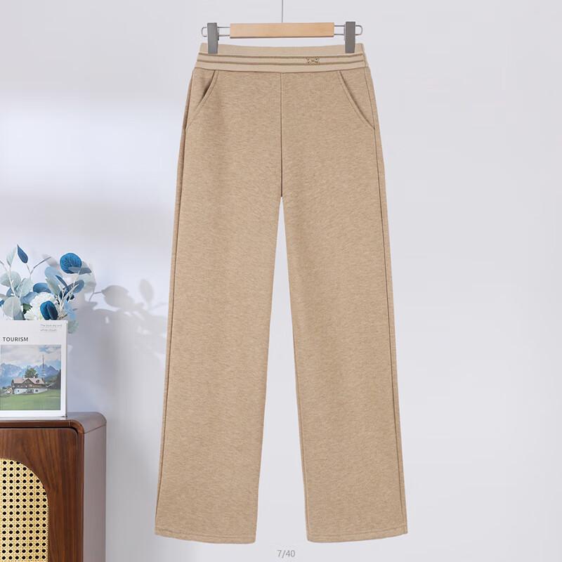 XUEXI Women's Mid-Aged High-Waist Elastic Straight-Leg Woolen-Feel Pants