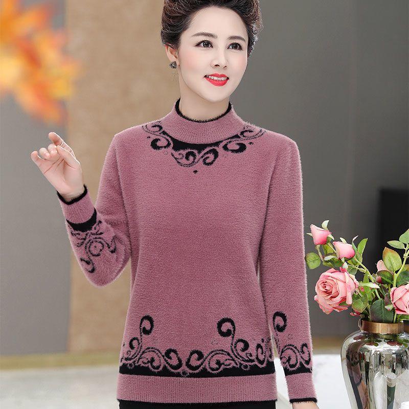 Women's Fleece Sweater Autumn Winter Thick and Warm Printed Plus-Size Sweater Loose Stretch Knit Pullover Top