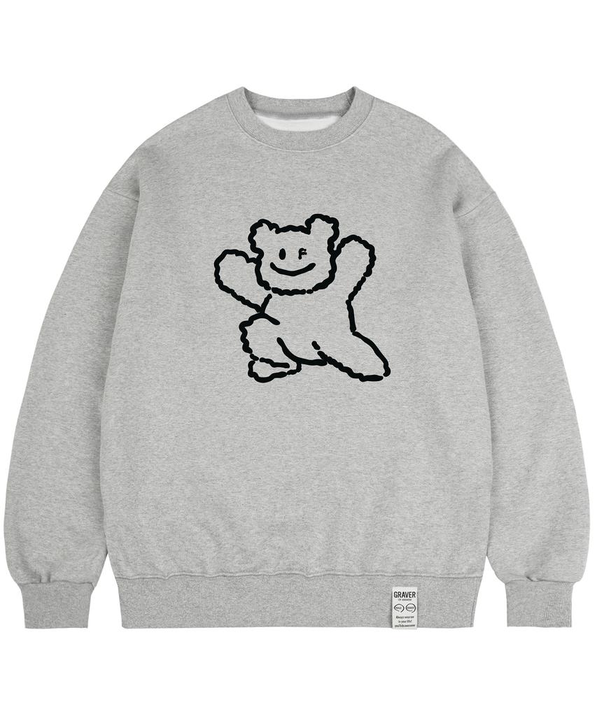 GRAVER [Unisex] Big Line Bear Smile Sweatshirt_Gray