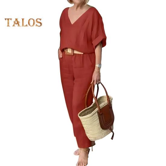 2 Pcs/Set Blouse Pants Set V Neck Long Sleeves Top Wide Leg Loose Elastic Waist Trousers OL Commute Casual Homewear Outfit