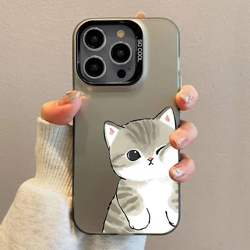 Funny Cartoon Cat Lover Couple Phone Case for IPhone 13 12 Mini 14 15 16 11 Pro Max Plus Hard Laser Cover Paired Fundas