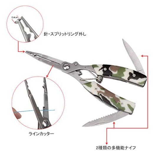 Orurudo Angelzubehör Edelstahl Multifunktions-Angelzange mit Rindsleder-Muster, inklusive Etui und Spiralkabel mit Karabiner