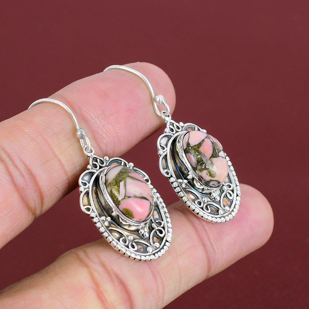Copper Pink Opal Earring Vintage Gemstone Earrings Unique Jewelry 925 Sterling Silver Earring Dainty Earrings Handmade Jewelry Gifts For Her