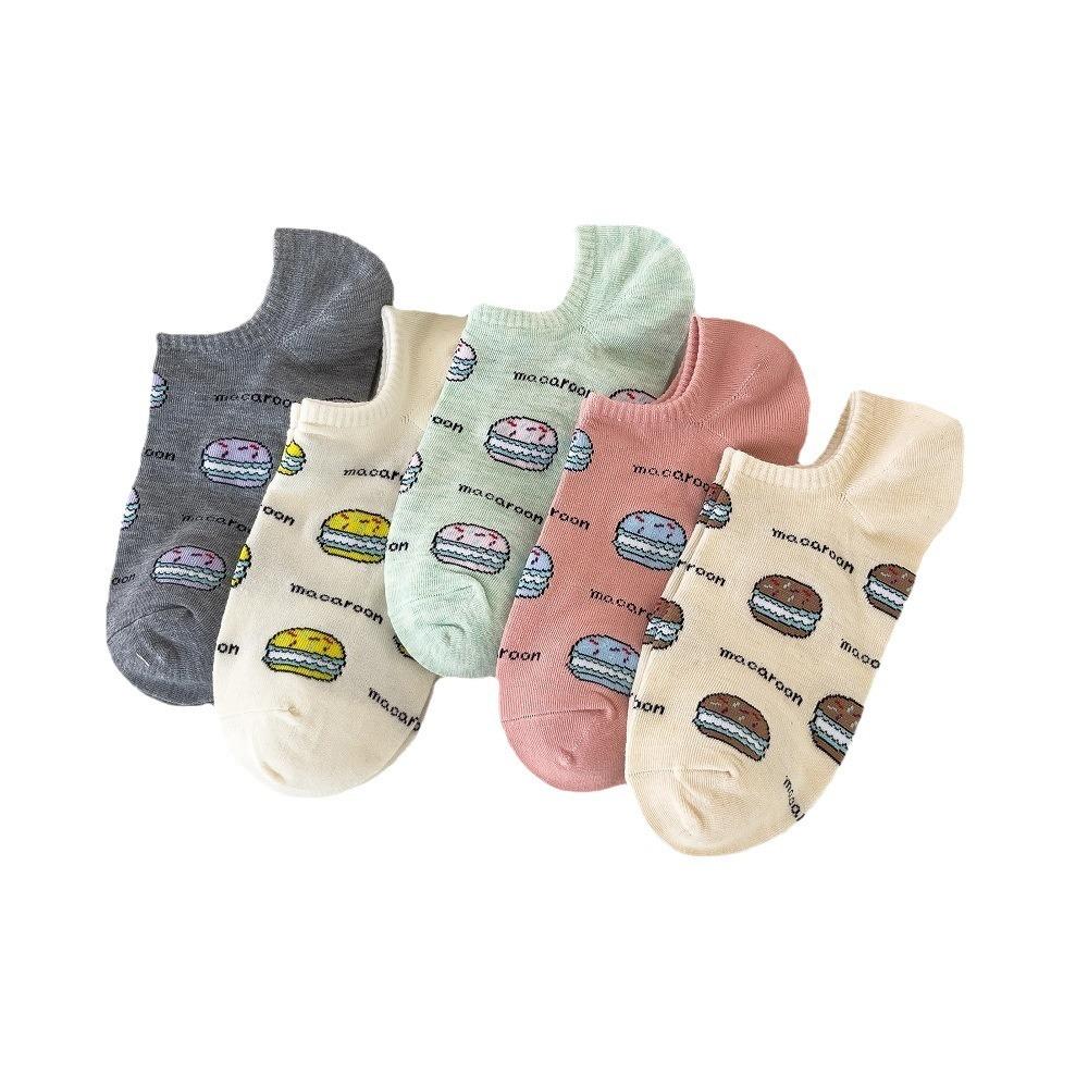 

5Pairs Hamburger Flower Boat Ankle Socks Cotton Women s Socks Soft Love Short Socks Girl B