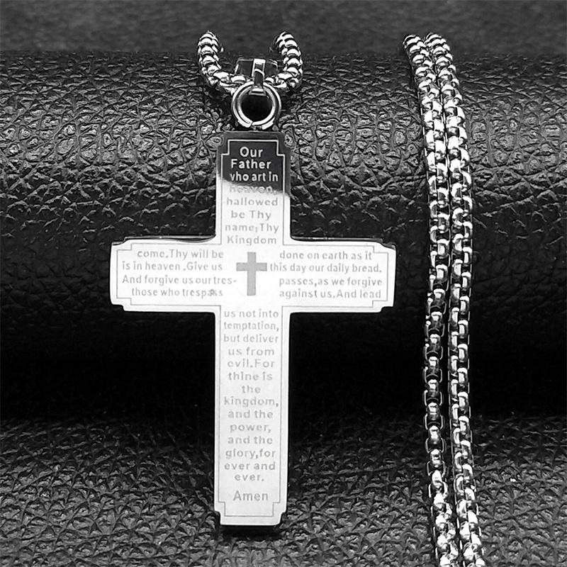 Collana Pendente Croce Bibbia Scritture Cattoliche per Donne Uomini Acciaio Inossidabile Colore Oro Religione Catena di Preghiera Gioielli NZZZ797