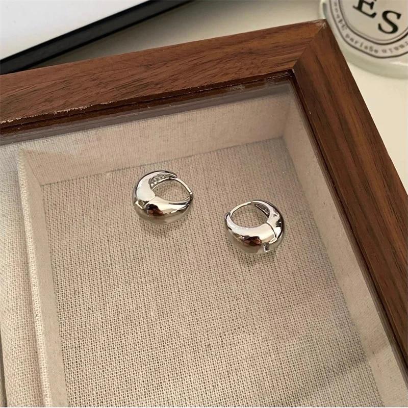 Klobige Creolen aus Edelstahl, glattes Metall, für Damen und Mädchen, modische runde Kreis-Creolen, Statement-Ohrringe, Punk-Schmuck