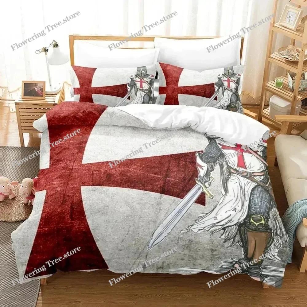 3D Print Christian Knights Templar Bedding Set Duvet Cover Bed Set Quilt Cover Pillowcase Comforter King Queen Size Boys Adult